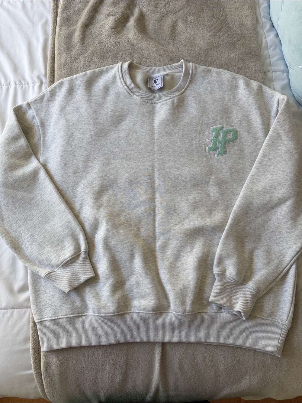 Inaka Power Light Gray Crewneck Sweatshirt with Mint Logo